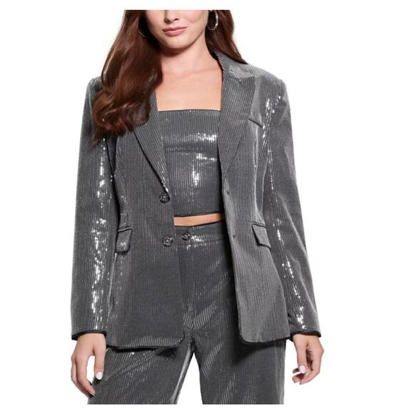 Guess Women's New Doris Sequined Relaxed Blazer Night Stone Multi Size S - Picture 2 of 4